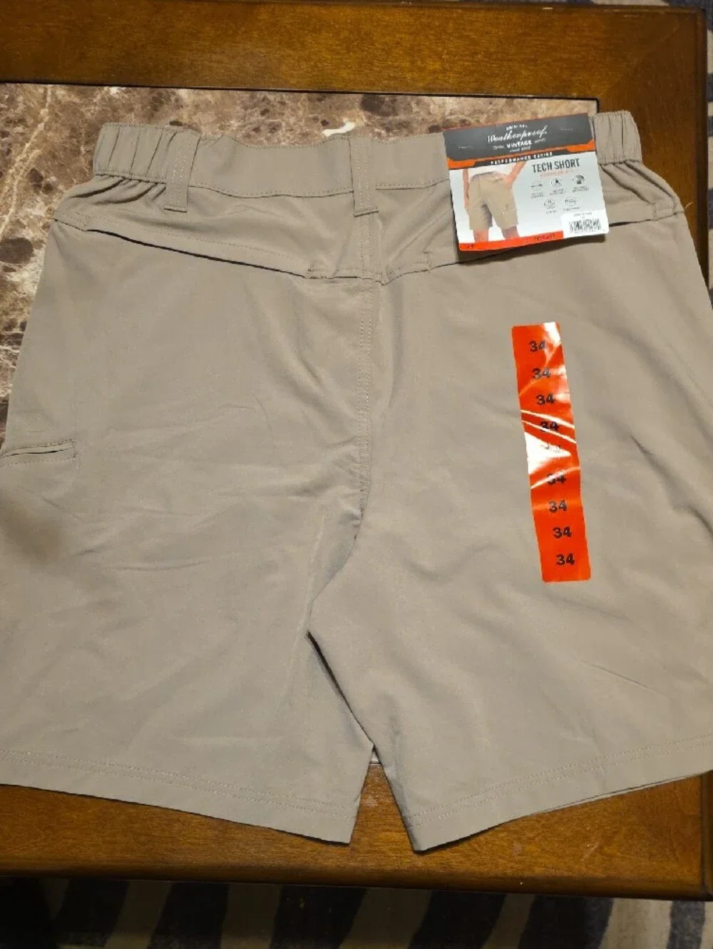 Weatherproof Men's Tan Tech Shorts with Zip Pocket